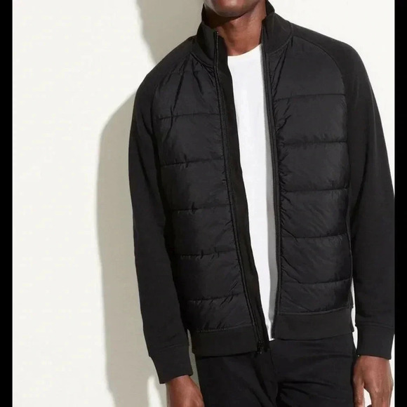 Vince quilted mixed media zip up jacket black - Picture 1 of 11